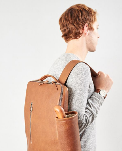 Image of a model with a brown backpack